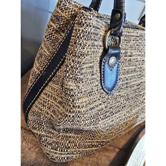 Fossil Tweed Bag Black/Brown Purse Detachable Shoulder Strap Included authentic - Picture 4 of 11